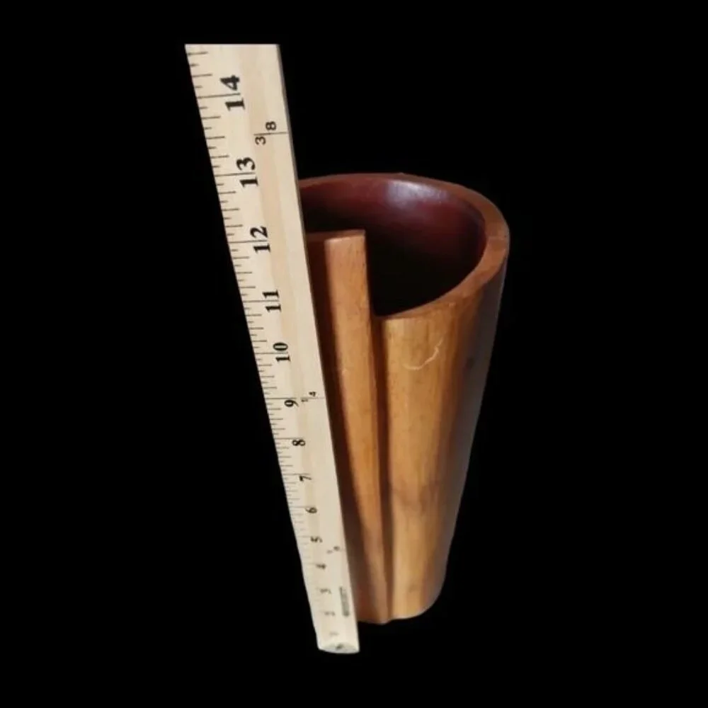 VTG wood vase asymetrical cylinder shape vase